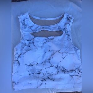Buffbunny Marble Crop Tank Top W/Keyhole Neck Cutout and Built in Bra